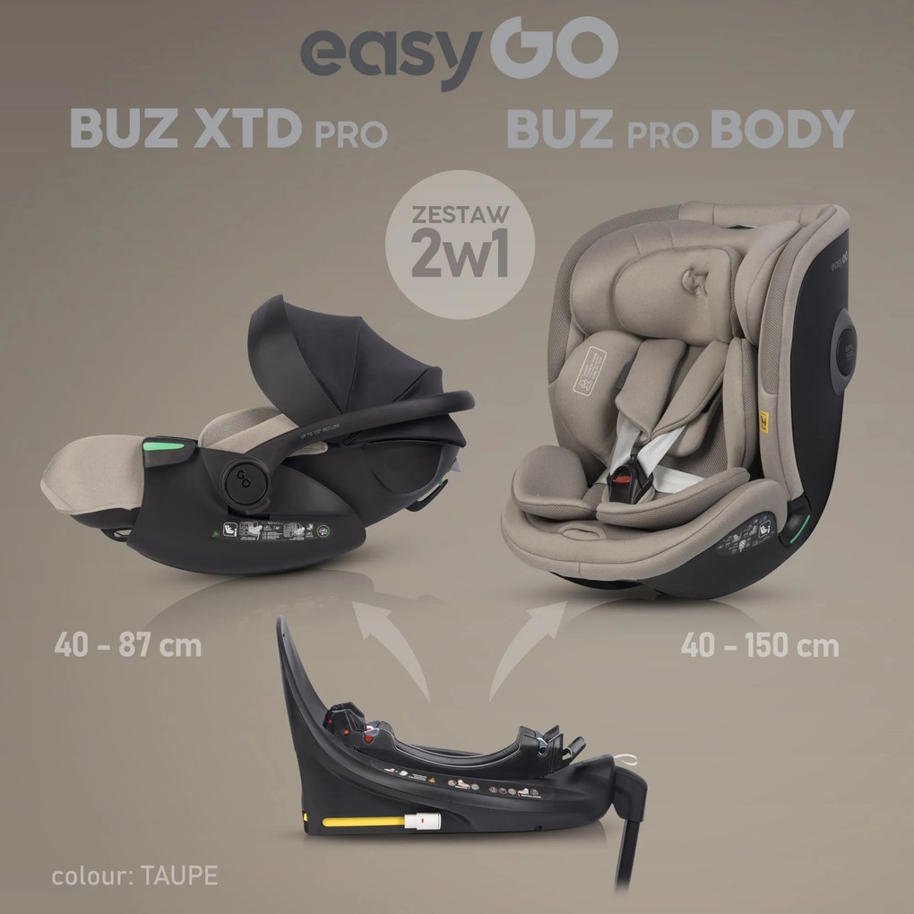 Súprava autosedačky EasyGo Buz Xtd Pro a Buz Pro Body 2 v 1 Taupe