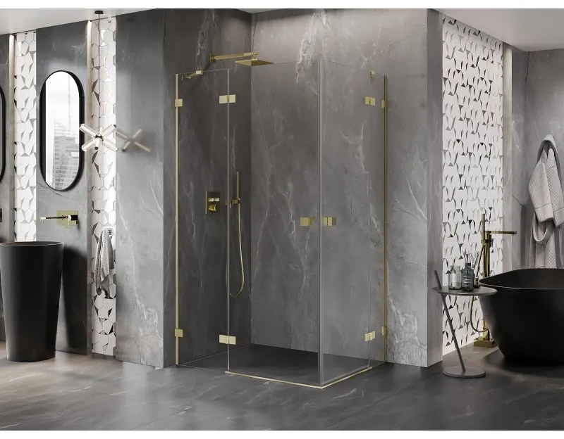 Mexen Lunar Duo, výklopný sprchový kút 110 x 80 cm, 8mm číre sklo, zlatý matný profil, 834-110L-080P-55-00