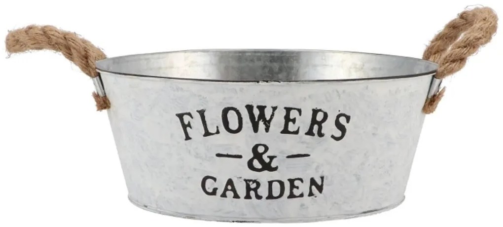 Plechový kvetináč / misa s jutovými ušami Flowers & Garden - Ø 25*10 cm