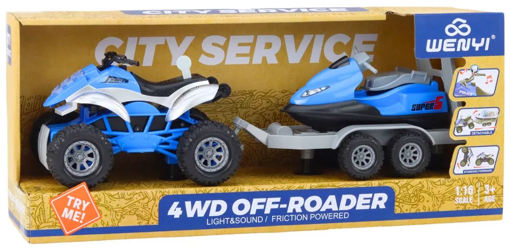 LEAN TOYS Štvorkolka s prívesom na čln a vodným skútrom