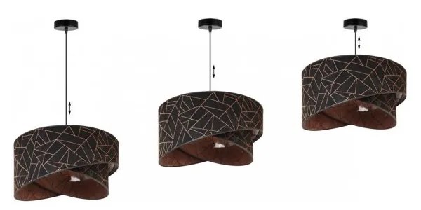 Závesné svietidlo Werona 6, 1x čierne textilné tienidlo so vzorom, c