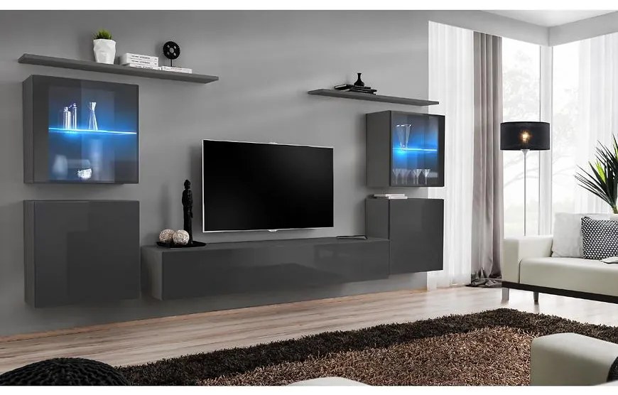 Obývacia stena Switch Sklo +LED XIV Grafit
