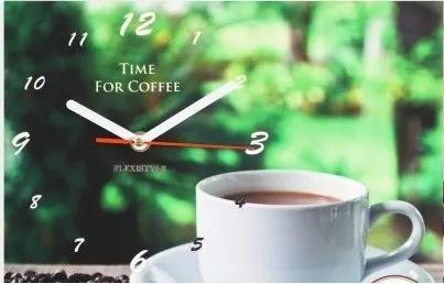 DomTextilu Zelené kuchynské hodiny so šálkou kávy 8010