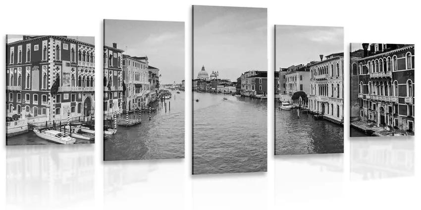 5-dielny obraz slávny kanál v Benátkach v čiernobielom prevedení - 100x50