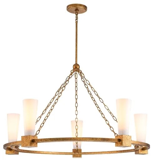 Elstead KRISTY5-DG-OPAL - Luster na tyči KRISTY 5xE27/40W/230V medený