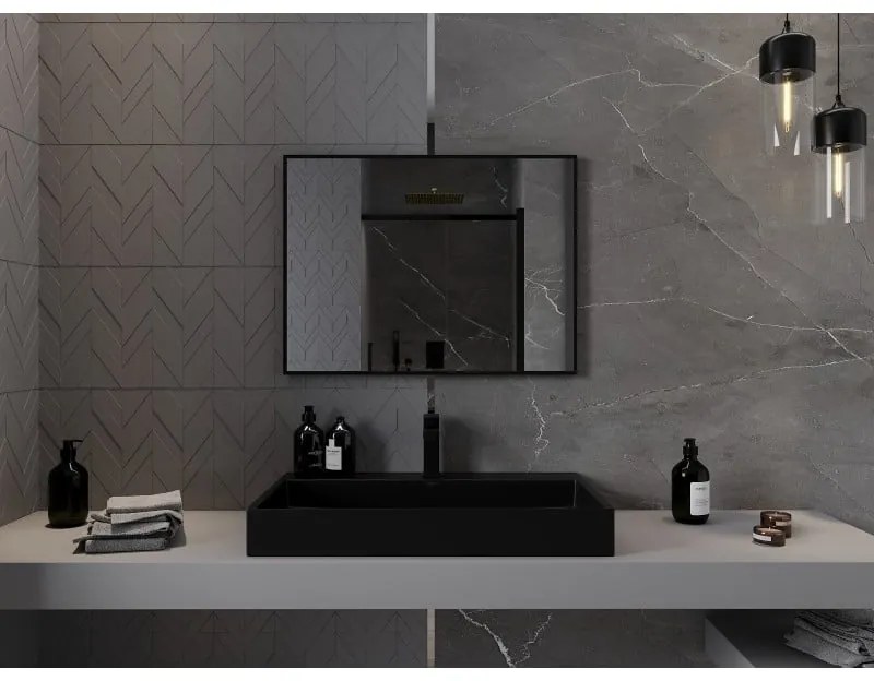 Mexen Loft, obdĺžnikové kúpeľňové zrkadlo 80 x 60 cm, farba rámu čierna matná, 9852-080-060-000-70