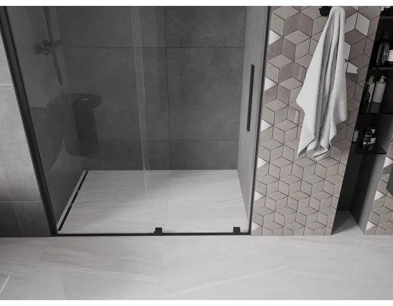 Mexen Velar, posuvné dvere do otvoru 130x200 cm, 8mm číre sklo, čierna matná, 871-130-000-01-70