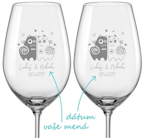 Svadobné poháre na víno Zamilované mačky, 2 ks