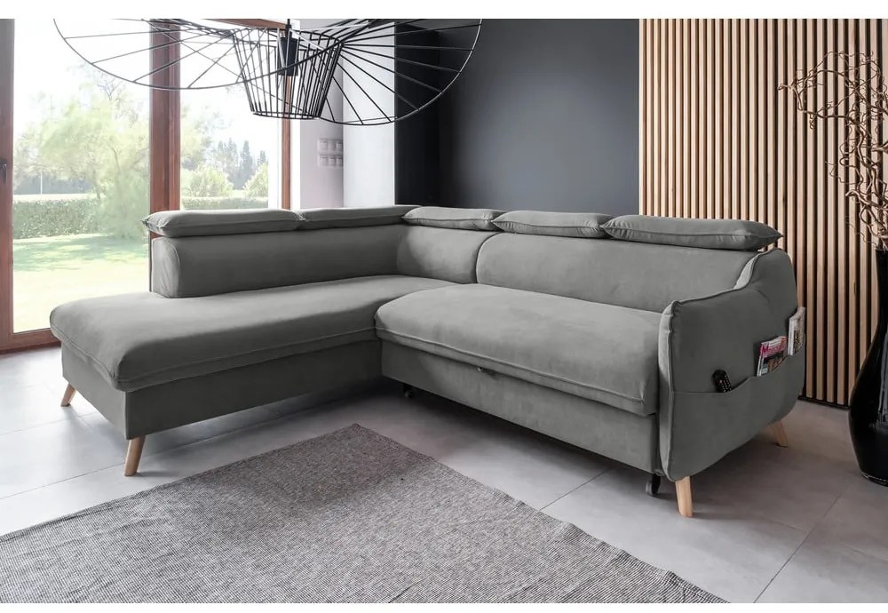 Svetlosivá zamatová rozkladacia rohová pohovka (ľavý roh) Sweet Harmony – Miuform