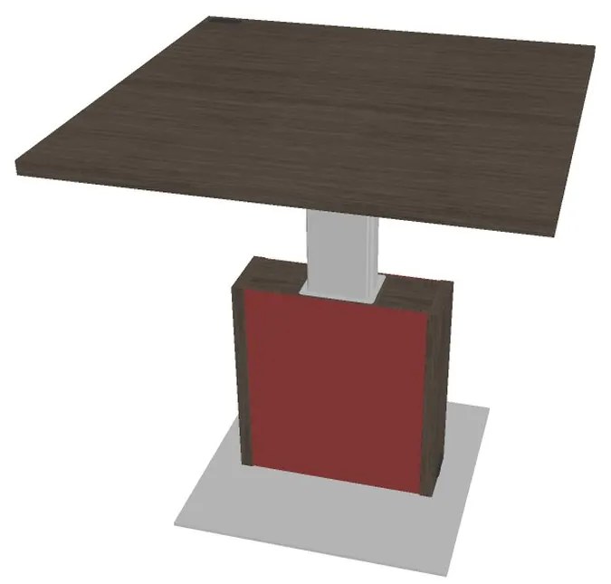 Výškovo nastaviteľný rokovací stôl Verno+ S 120 x 120 cm, dub antracit / červená