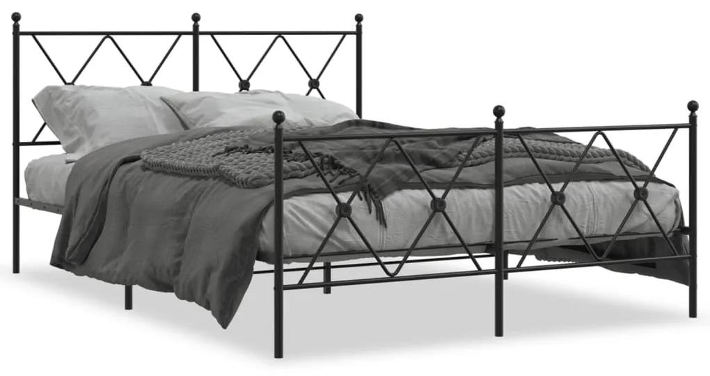 Kovový rám postele s čelom a podnožkou čierny 140x200 cm 376521