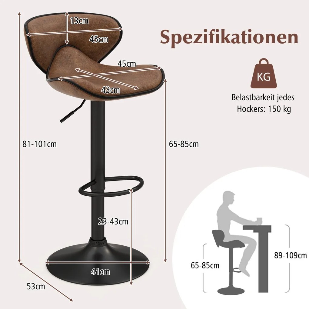 Sada 2 otočných barových stoličiek s operadlom a podnožkou barové stoličky rustikálne hnedé