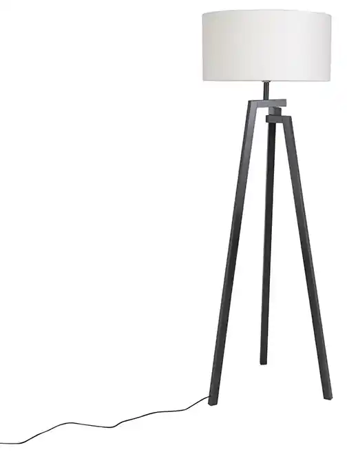 Dizajnová stojaca lampa statív čierne drevo s bielym tienidlom - Cortina |  Biano