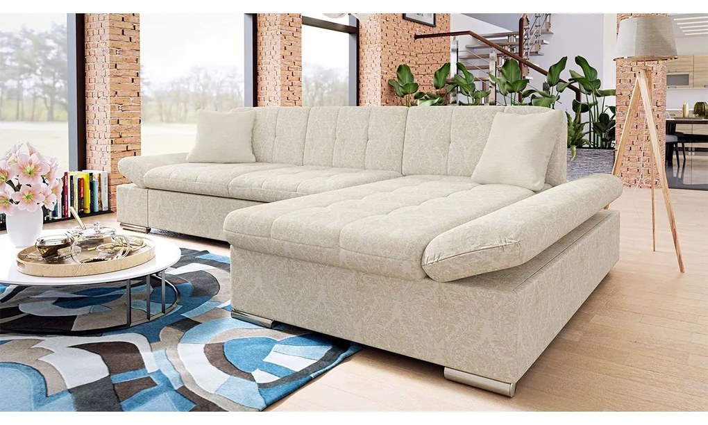 Rohová rozkladacia sedacia súprava Laviva Premium, Dostupné poťahy: Maya 07 + Maya 07 + Maya 02, Strana: pravá