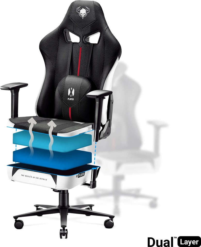 Herné kreslo s látkovým poťahom, veľkosť King Size, bielo-čierne: Diablo X-Player 2.0