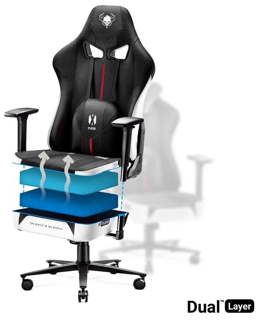 Látkové herné kreslo Diablo X-Player 2.0 King Size, bielo-čierne