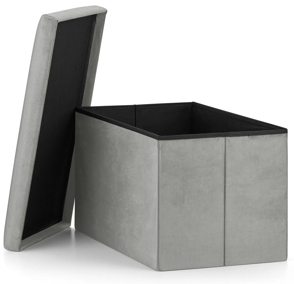 Sivý skladací taburet FURELA VELVET XL 60 x 38 x 38 cm