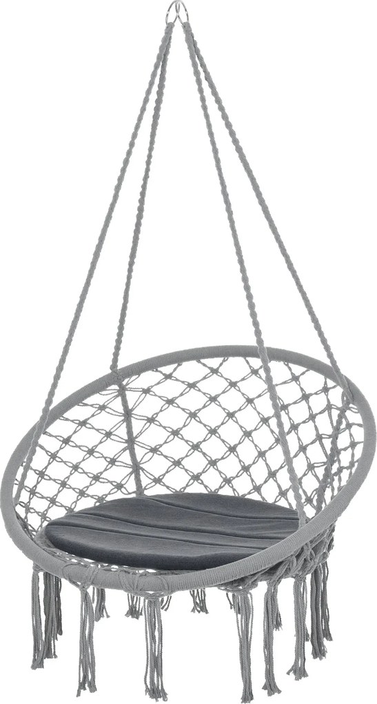 Outsunny Srdcový Závesný Relaxačný Vojas Ø60 cm s Potištením a Bavlneným Lanom pre Interiér a Exteriér 80x80x42 cm Šedá | Aosom