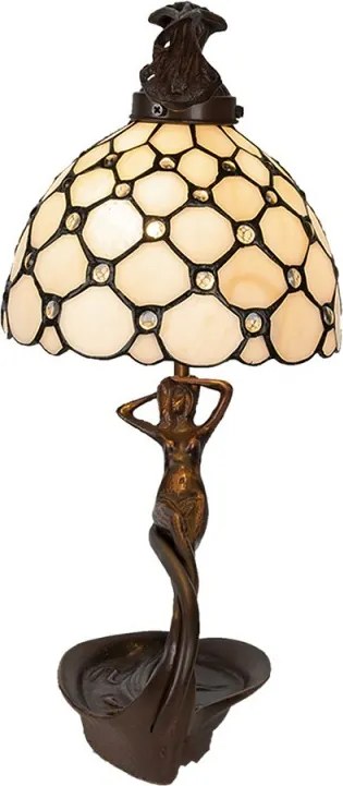 Krémová stolná lampa Tiffany Millie - 28 * 20 * 41 cm E14 / max 1 * 25W