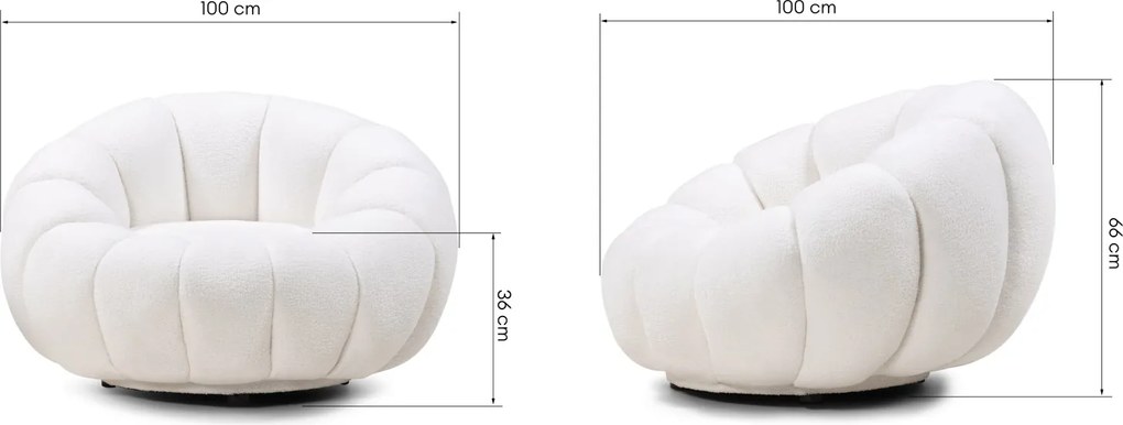 Dizajnové relaxačné kreslo VENEZIA 100 cm boucle biele