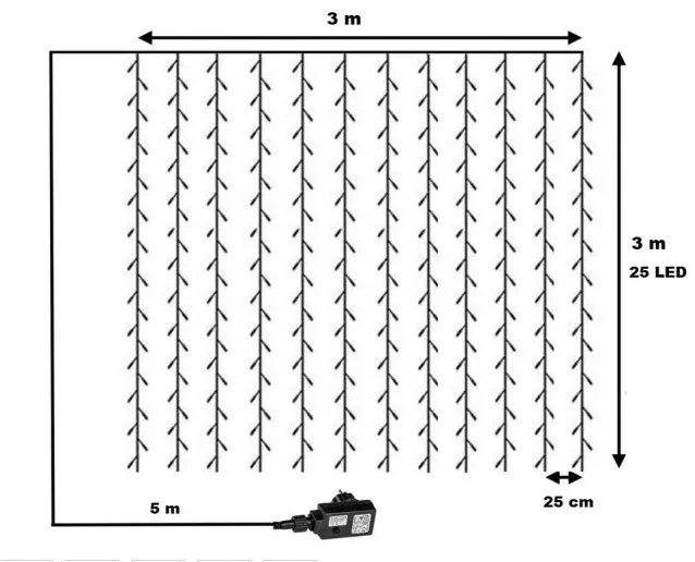 VOLTRONIC® 59571 Vianočné osvetlenie - svetelný záves - 3x3 m studená biela 300 LED