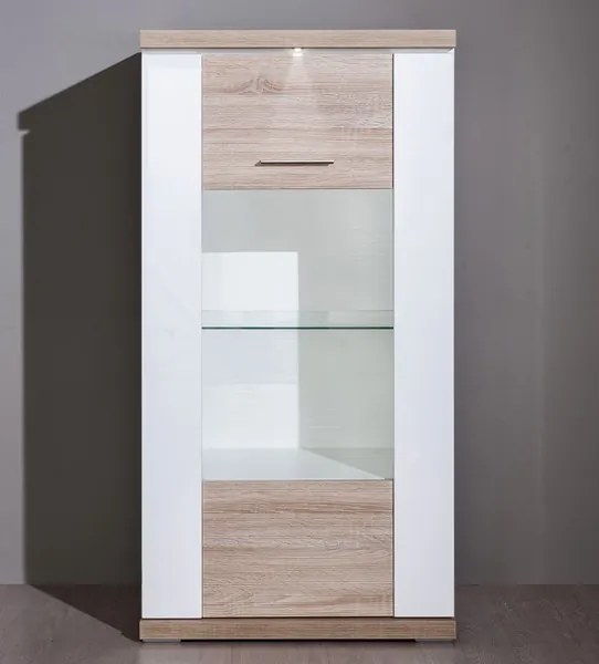 Vitrína Caracas typ 28, dub / biely lesk, s osvetlením