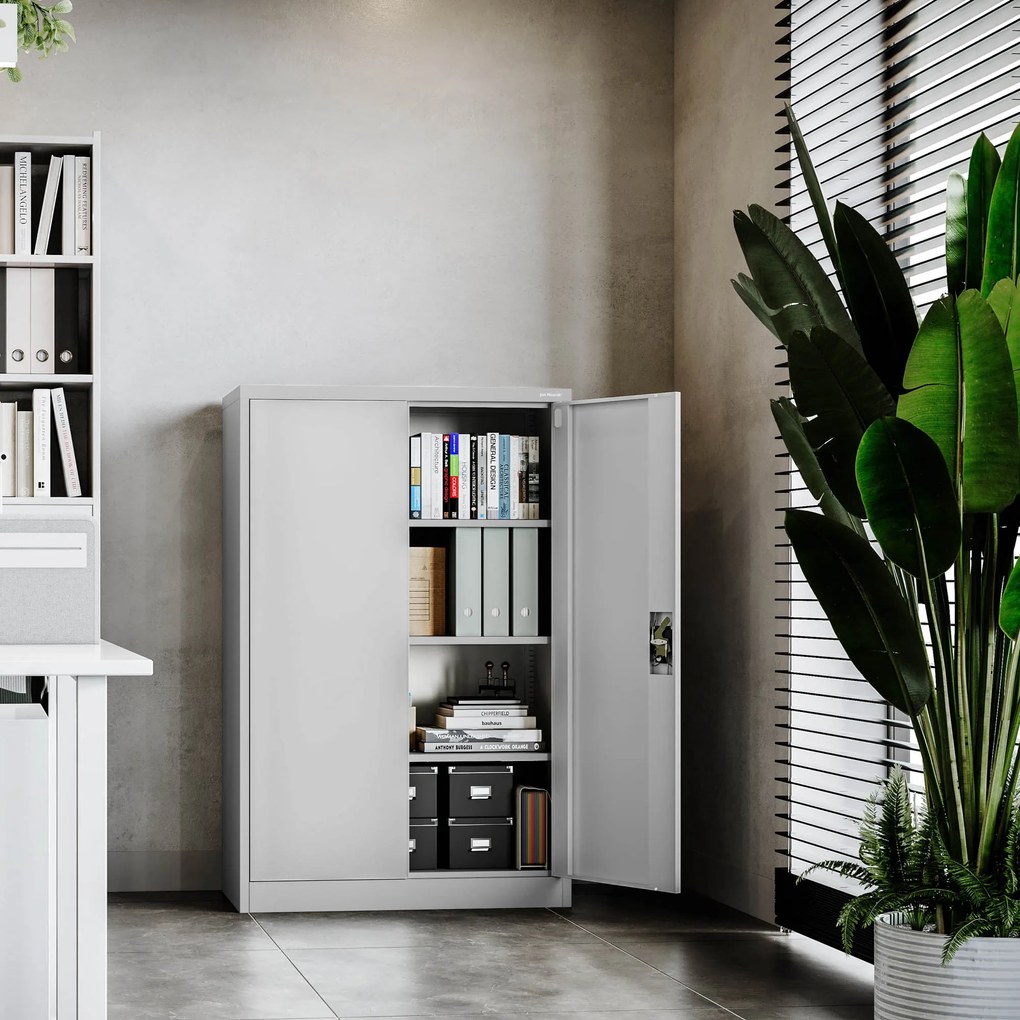 Kovová spisová skriňa KEVIN, 900 x 1400 x 400 mm, šedá