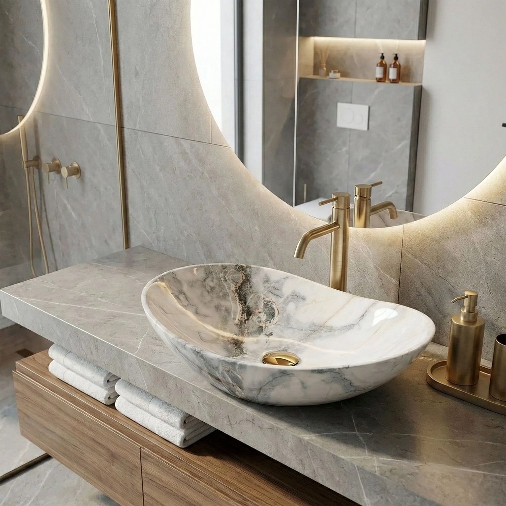 Rea Royal, keramické umývadlo na dosku 62 x 36 cm, imitácia kameňa Granit, REA-U8596