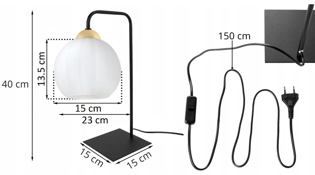 Stolná lampa Costa, 1x biele sklenené tienidlo, b/g