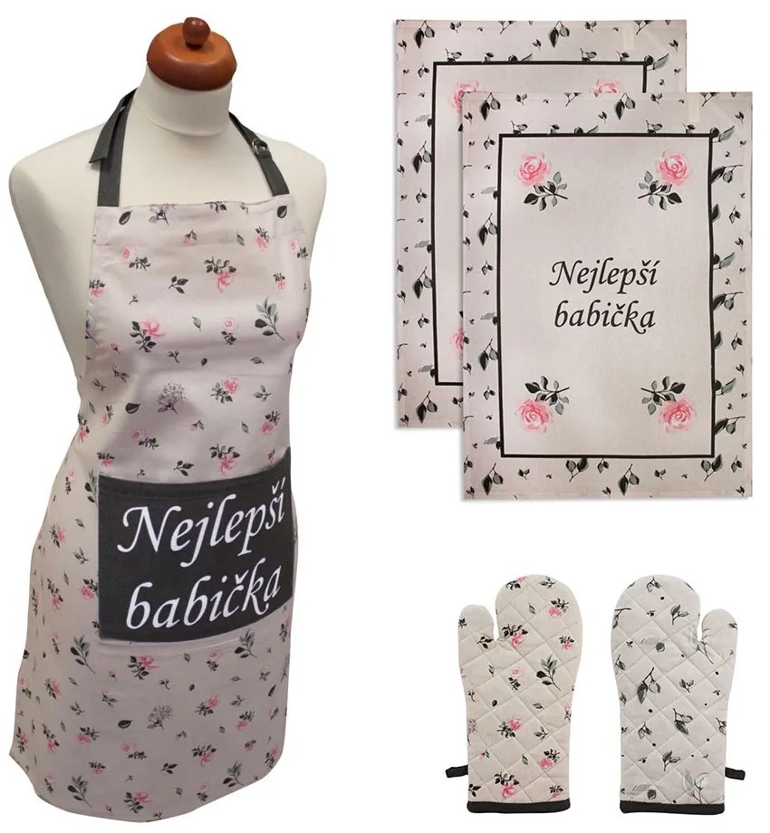 Home Elements Set zástera, chňapka, 2 utierky Najlepšia babička