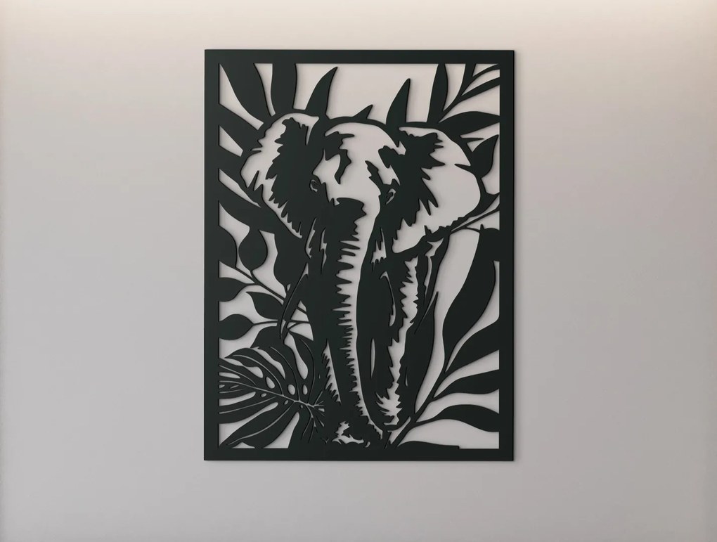 drevko Drevený obraz na stenu Slon v zeleni Rozmer obrazu: 43 x 32,5 cm, Farba dekorácie: Čierna