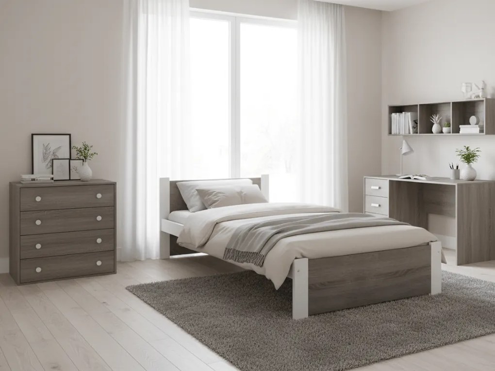 Posteľ IKAROS 90 x 200 cm, biela/dub hľuzovka Rošt: S latkovým roštom, Matrac: Matrac COCO MAXI 20 cm