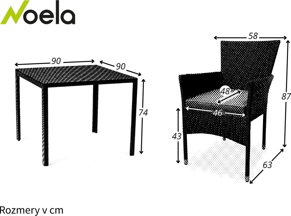 Noela Záhradný jedálenský set Viking M + 4x ratanové kreslo Bali