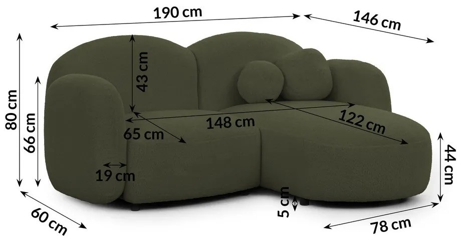 Zelená rohová pohovka z textílie buklé (pravý roh/s leňoškou) Orbit – Ropez