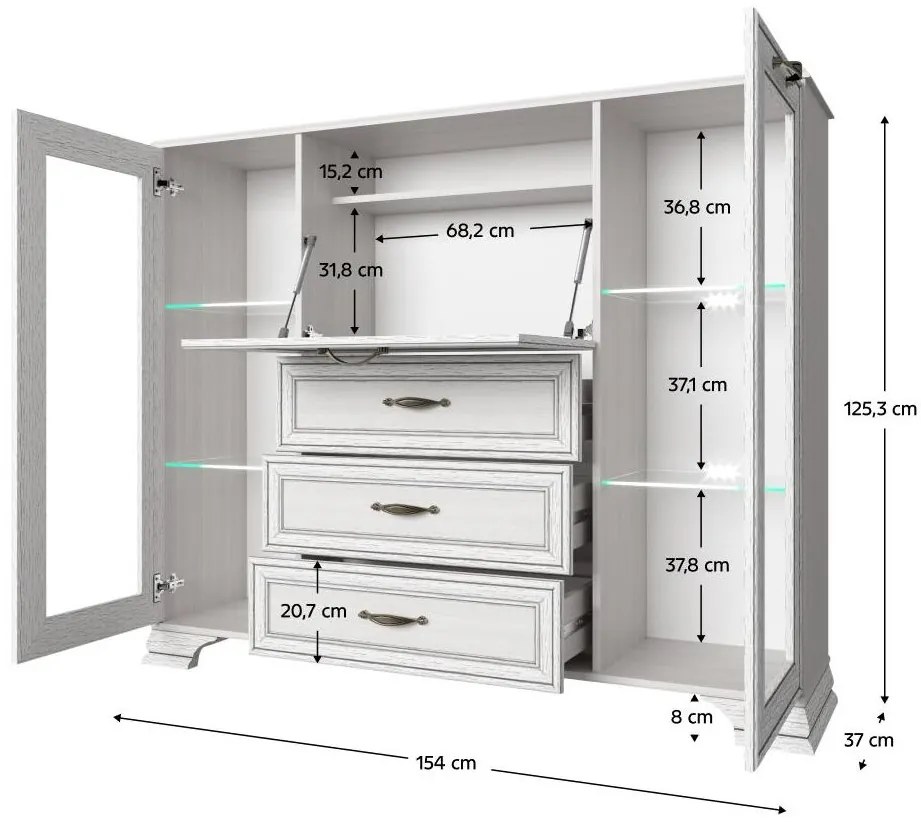 Tempo Kondela Komoda s barom, woodline krem, TIFFY 2W3S1B