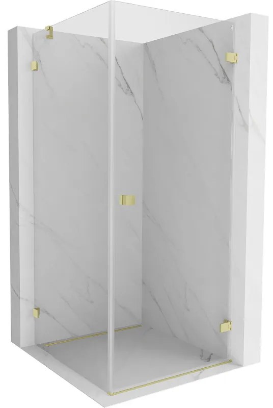 Mexen Lunar-B, pravostranný výklopný sprchový kút 80 x 80 cm, 8mm číre sklo, zlatý kartáčovaný - 832-080-080-55-00-P