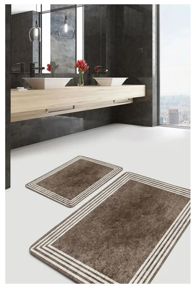Taupe zamatové kúpeľňové predložky v súprave 2 ks 60x100 cm – Mila Home