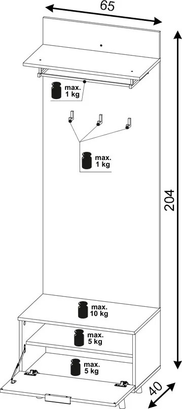 Předsíňová stěna Nordic 65 cm dub Evoke/bílá