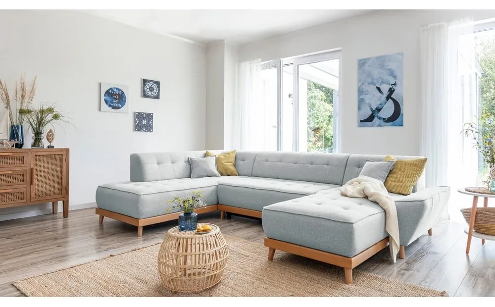 Svetlosivá rozkladacia pohovka do "U" Miuform Dazzling Daisy, ľavý roh