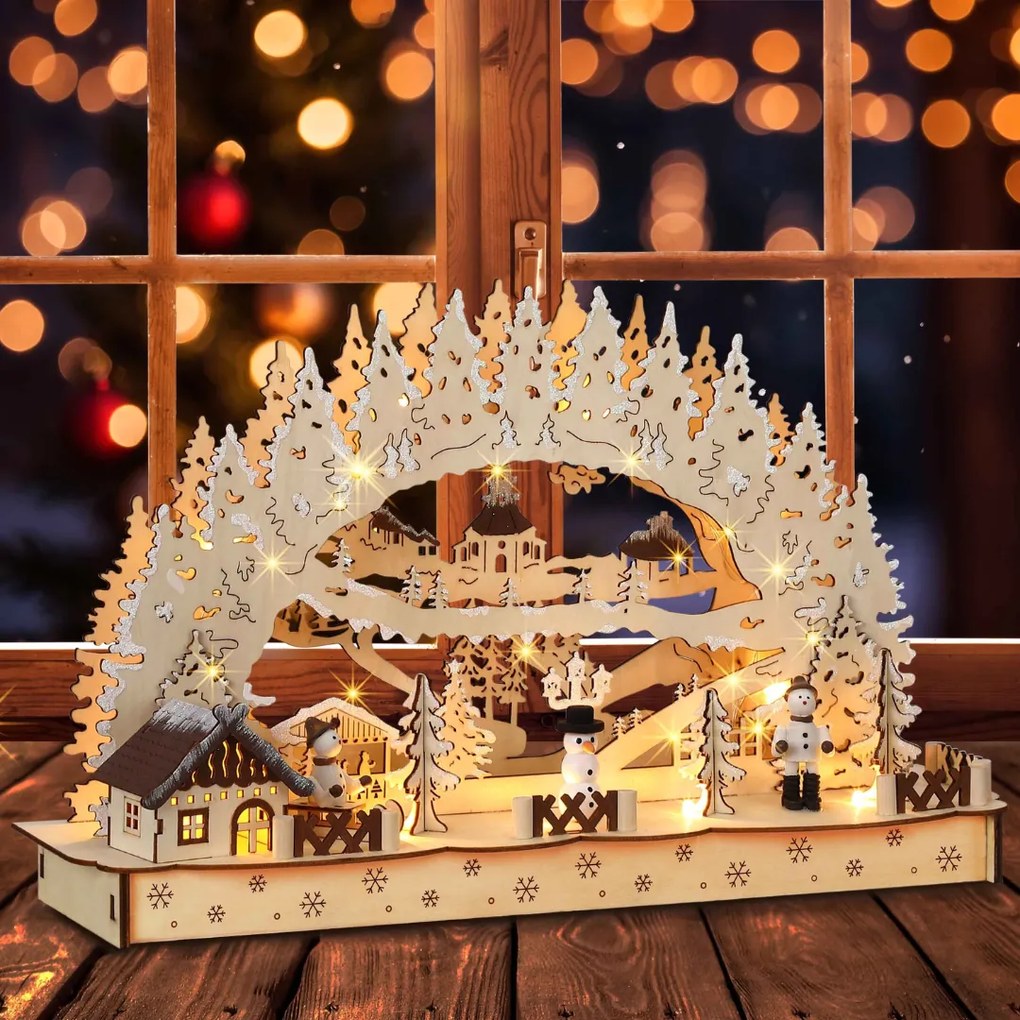 Vianočný LED oblúk CLEMENT, 45x12,5x28cm, prírodná hnedá Monzana