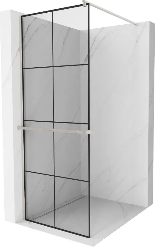 Mexen Kioto+, sprchová zástena Walk-In s poličkou a vešiakom 80 x 200 cm, 8mm číre sklo čierny vzor, brúsená oceľ profil, 800-080-121-97-77
