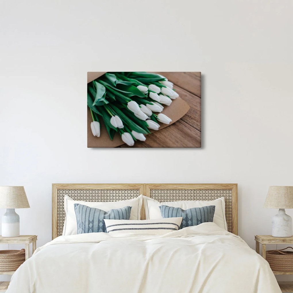 Obraz kytice bielych tulipánov (90x60 cm)