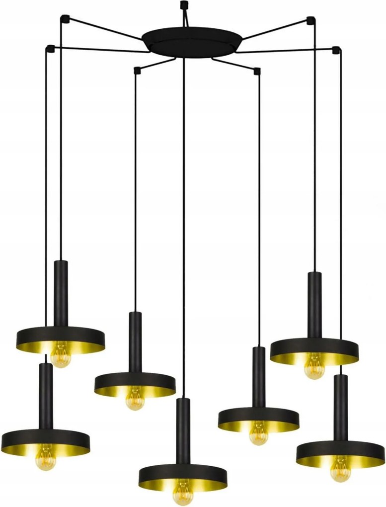 Závesné svetlo Faro Whiz 7L čierna/zlatá, moderný dizajn, E27