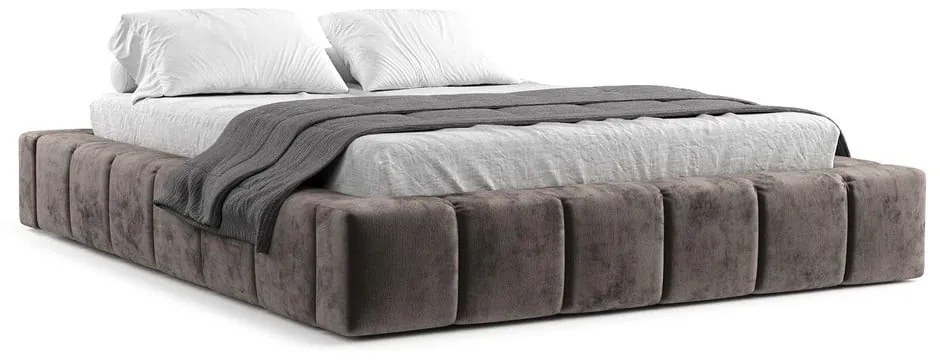 Hnedá čalúnená dvojlôžková posteľ s úložným priestorom s roštom 200x200 cm Aruba L – Maison de Rêve