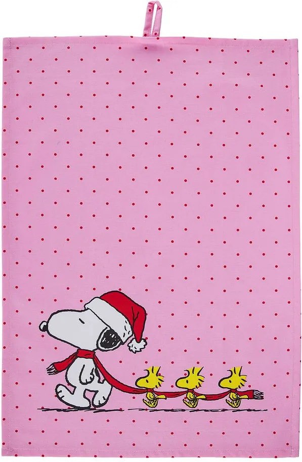 PEANUTS Utierka Snoopy s vianočnou čiapočkou - ružová