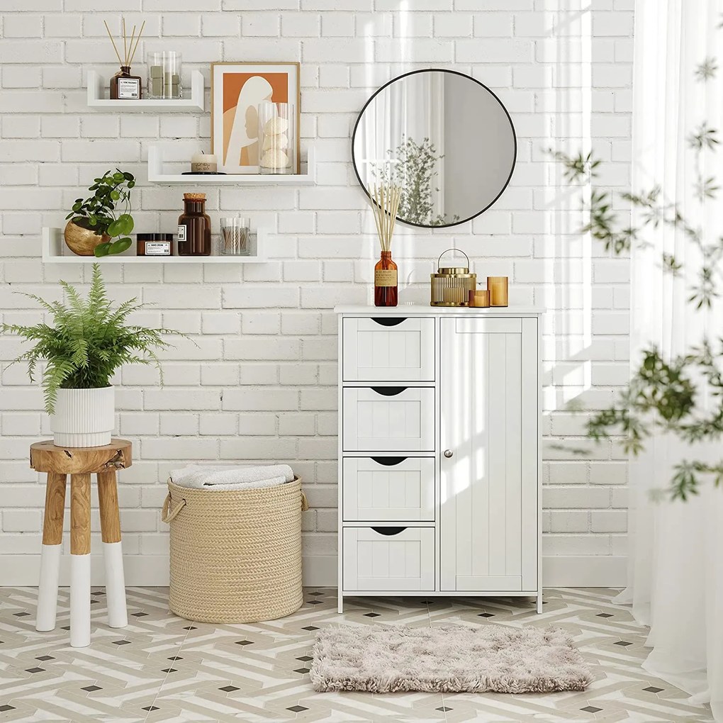 Kúpeľňová skrinka, so 4 zásuvkami, 30 x 55 x 82 cm, biela