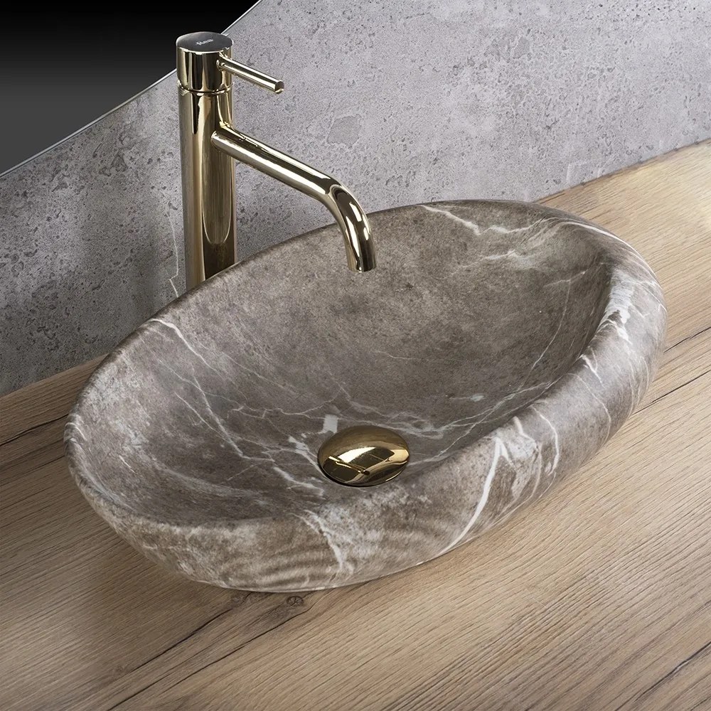 Keramické umývadlo na dosku Rea Roxy B Stone NATURE 48,7x30,7 cm – sivé