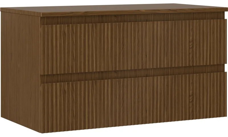 Mexen Rivel, kúpeľňová skrinka 90 cm s hornou časťou, 2 zásuvky, drážkovaná, orech, 91A20-09047-2-BFFC86