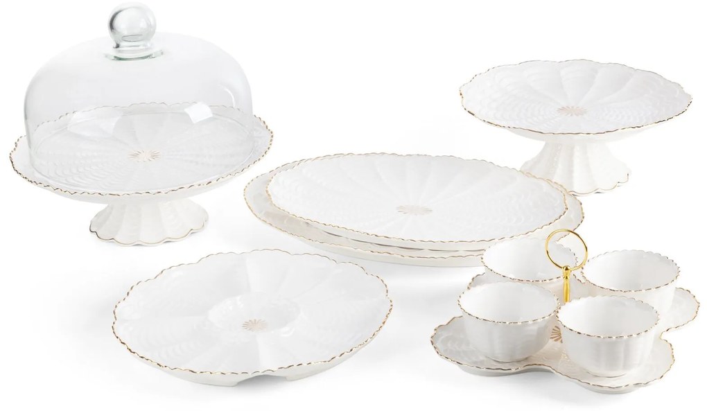 DEKORAČNÝ KERAMICKÝ PODNOS GAIA 30X27 CM KRÉMOVÁ