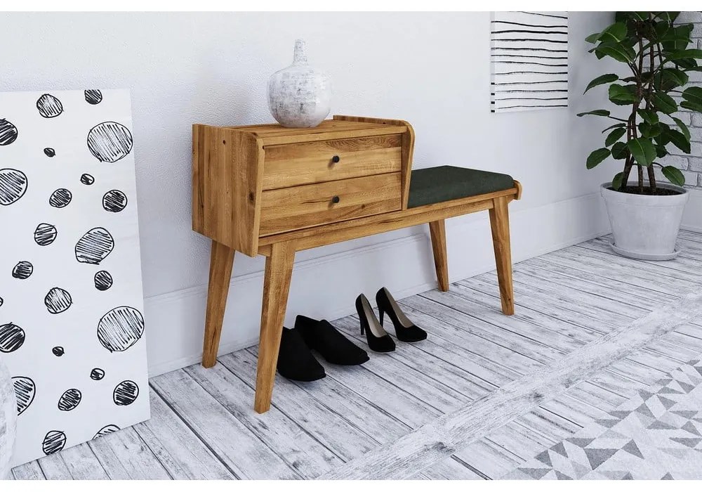 Lavica so zásuvkami z dubového dreva so zeleným sedákom Retro - The Beds